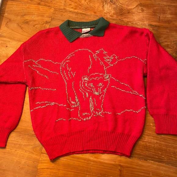 Vintage knit sweater with collar. Red & Green. Size S - Picture 1 of 5
